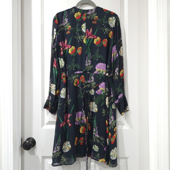 ZARA Black With Colorful Florals True Wrap Dress, Lightweight, Size Medium - Picture 7 of 16